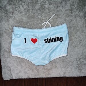 Light Blue 'I ♥ Shining' Low Rise Waist Terry Cloth Shorts